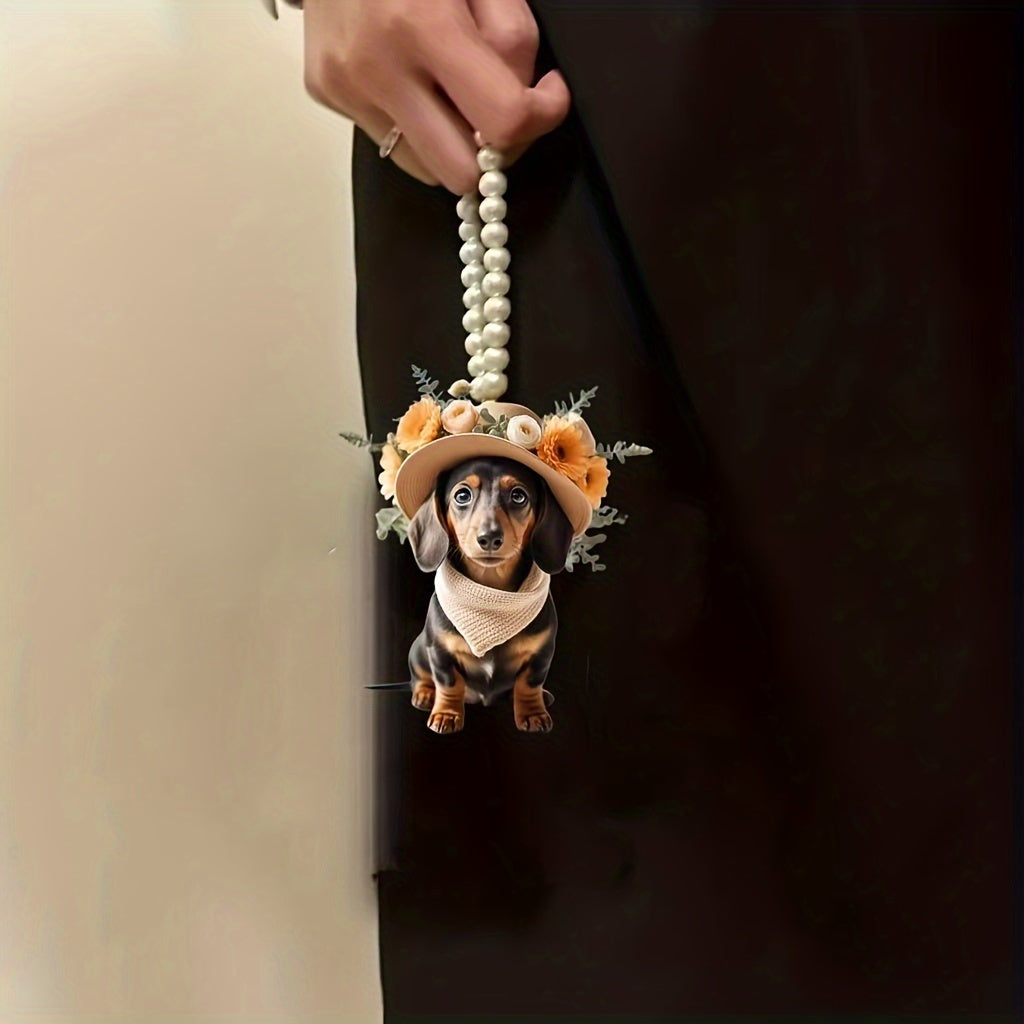 Dachshund Acrylic Hanging Ornament – Festive Doxie Charm for Cars, Trees, & Bags