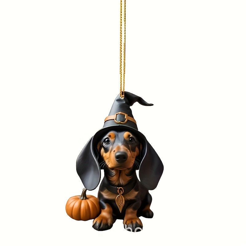 Halloween Pumpkin Dachshund Acrylic Hanging Decor - Festive Home & Car Ornament, No Power Needed