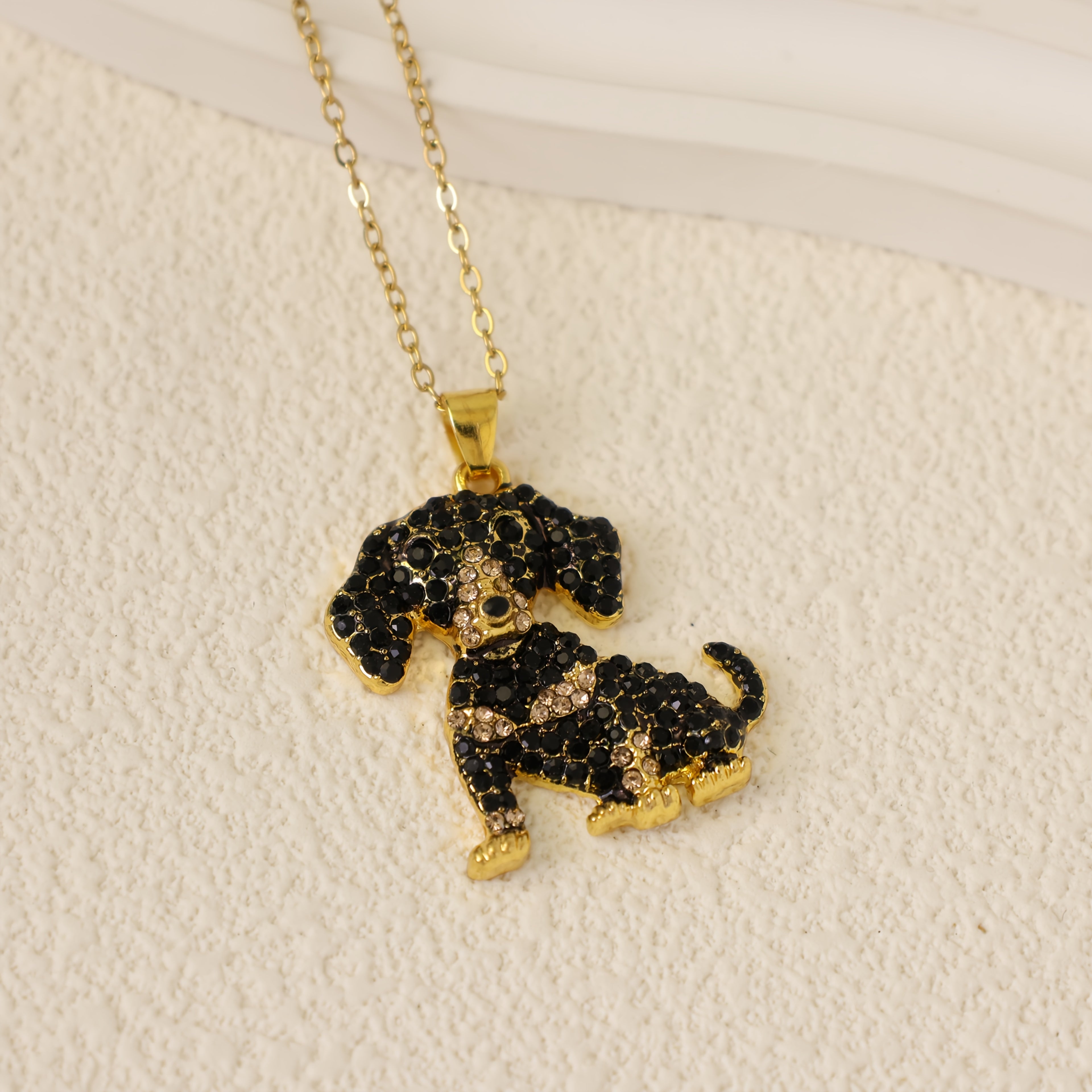 Chic Golden Dachshund Rhinestone Pendant Necklace - Exquisite Pet Dog Memorial Jewelry Gift for Women, Fashion Alloy with Cubic Zirconia