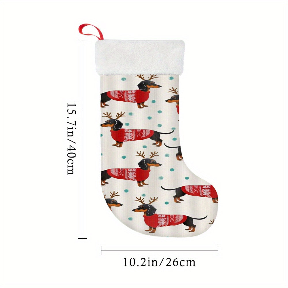 1 Christmas Stocking, Dachshund Printed Sock for Xmas Decorations - High-Quality Digital Design Suitable Indoors/Kitchen or Party Use, Christmas Socks for Hanging, Christmas Stockings, Christmas Stocking Decoration, Pet Chris