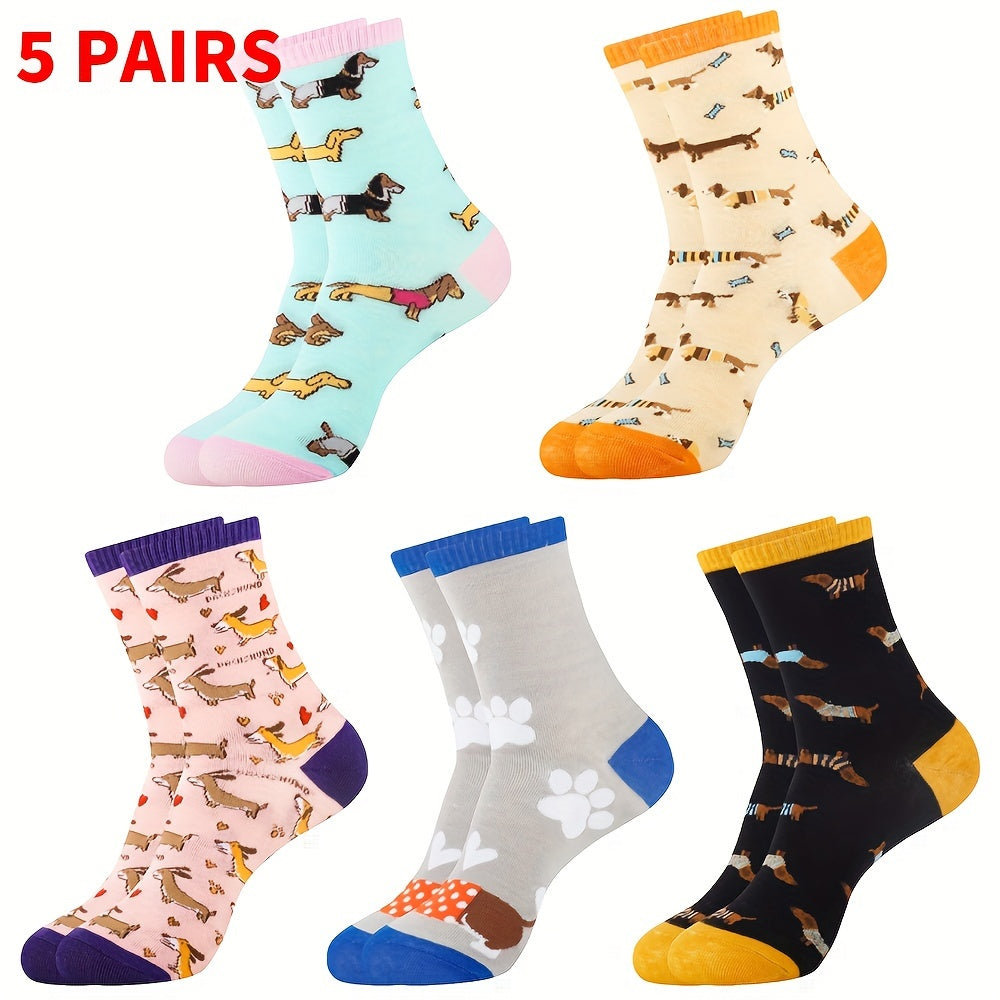 5 Pairs Dachshund Gifts for Sausage Dog Lovers Funny Novelty Crew Socks Dachshund Socks Gifts for Women Daughter Sister Friend Christmas Birthday Presents