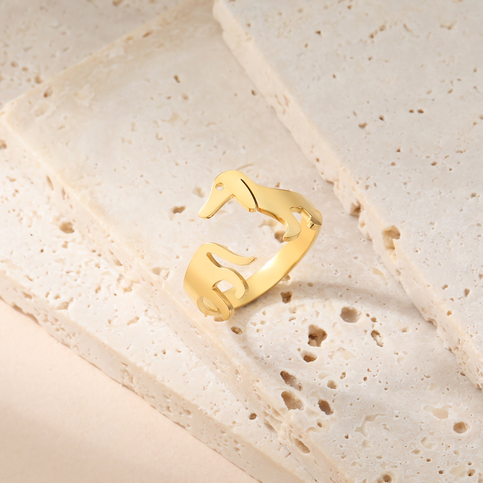 Dachshund Minimalist Open Ring – Adjustable 18K Gold Plated Stainless Steel Puppy Ring for Dog Lovers