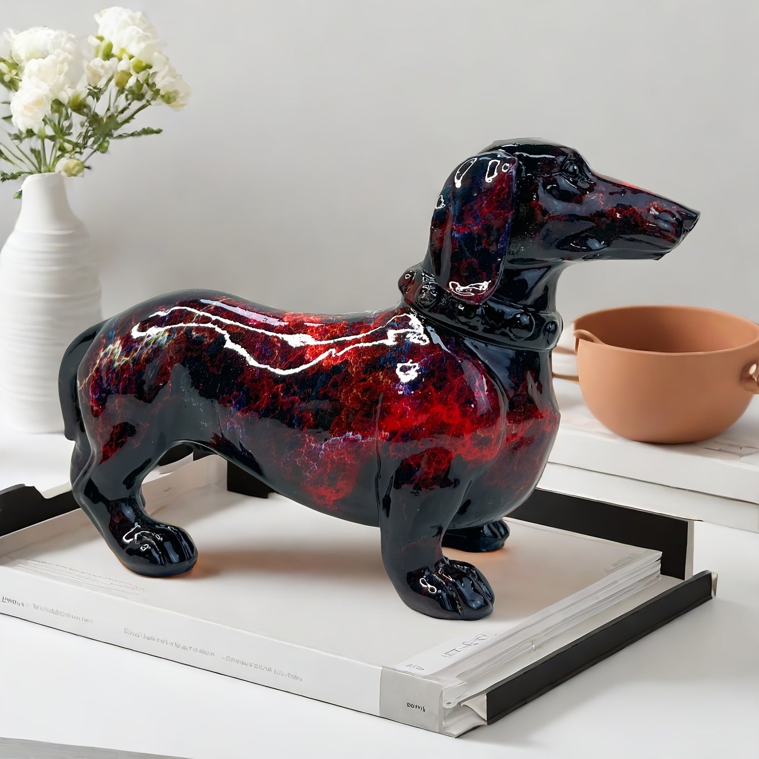 Art Deco Resin Dachshund Dog Sculpture, 1pc Collectible Alphabet Animal Figurine, Modern Home Decor for Living Room Bedroom, No Electricity Required, Ideal for Christmas Thanksgiving Valentine's Day Gifts