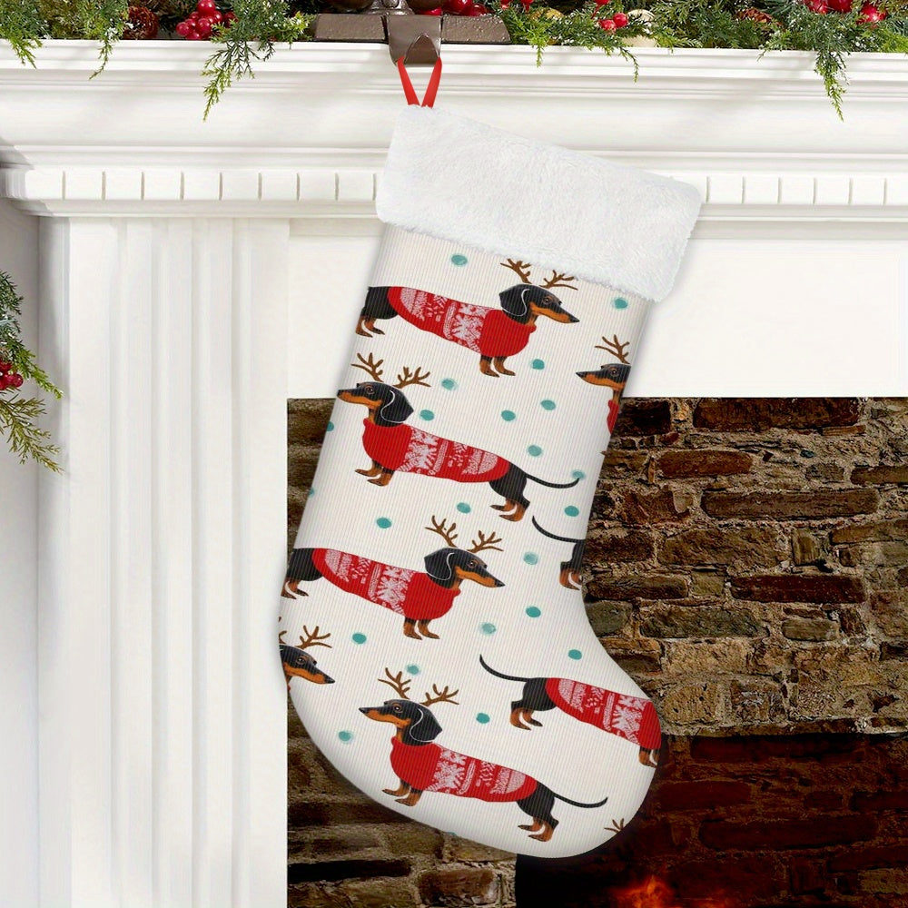 1 Christmas Stocking, Dachshund Printed Sock for Xmas Decorations - High-Quality Digital Design Suitable Indoors/Kitchen or Party Use, Christmas Socks for Hanging, Christmas Stockings, Christmas Stocking Decoration, Pet Chris