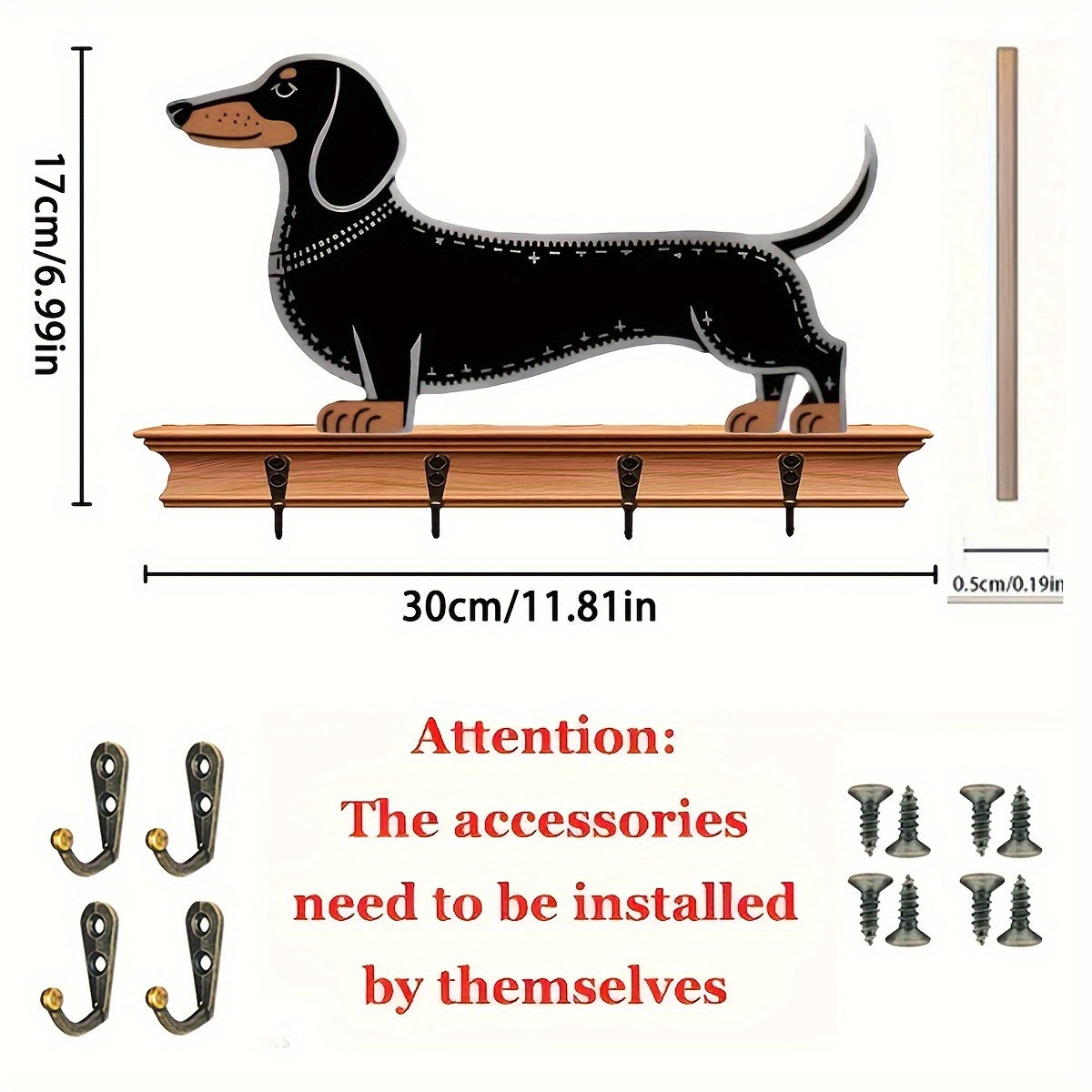 2D Flat 1pc Vintage Dachshund Themed Wooden Hook Wall Decoration, Suitable for Entryway, Office, or Living Room, Perfect Gift for Animal Lovers, Home Decor Accessory| Work Dog Design| Wooden Wall Art