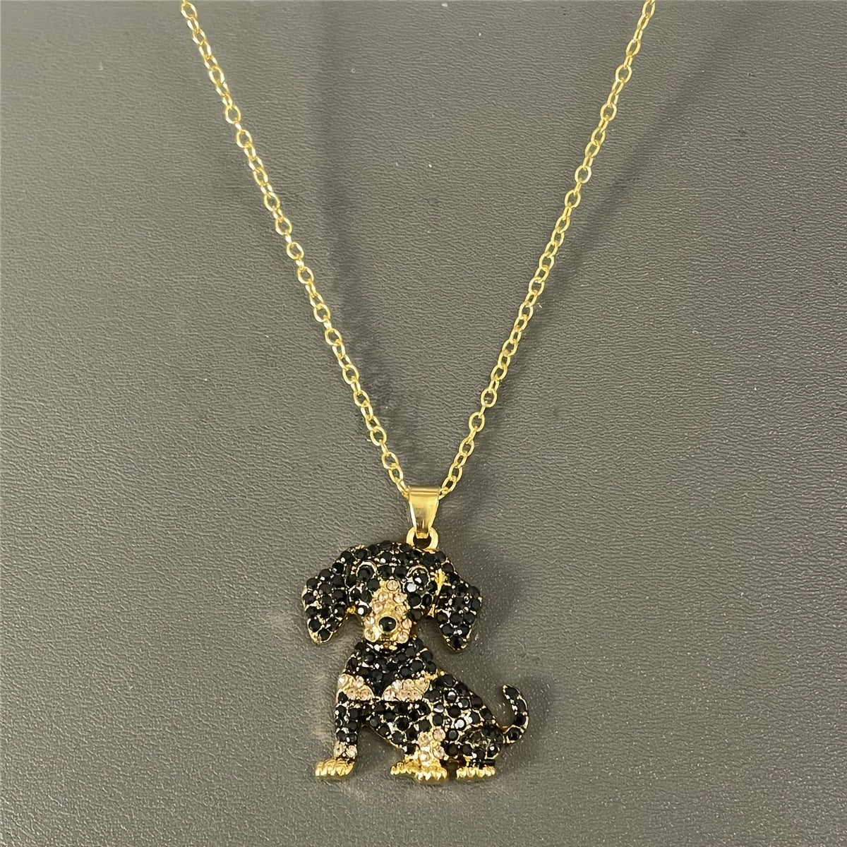 Chic Golden Dachshund Rhinestone Pendant Necklace - Exquisite Pet Dog Memorial Jewelry Gift for Women, Fashion Alloy with Cubic Zirconia