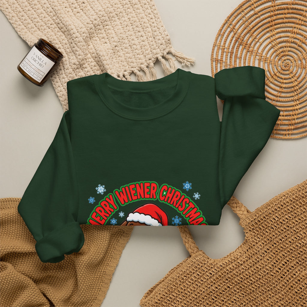 Merry Wiener Christmas Sweatshirt | Santa Dachshund Holiday Crewneck