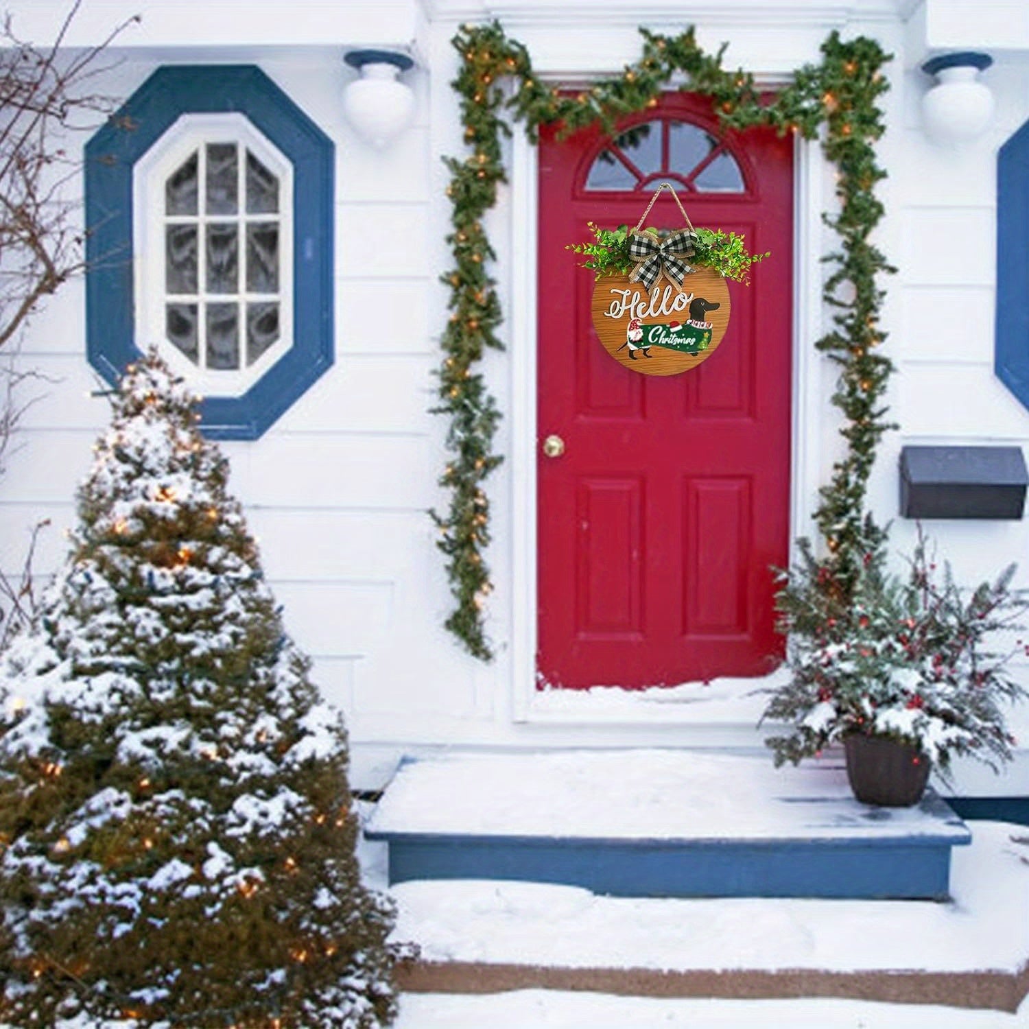 1pc Rustic Dachshund Dog Wooden Door Hanger Ornament - 18 Pcs Interchangeable Seasonal Home Decor, Replaceable Hanging Vertical Welcome Sign, Perfect for Outdoor Xmas and Fall Decor, Front Door, Porch, Wall Decoration