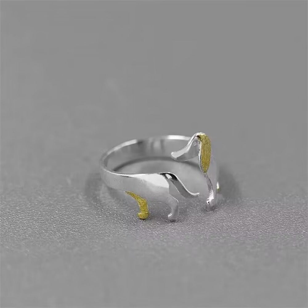 1 anillo ajustable con forma de perro salchicha de dibujos animados, bonito y sencillo, joyería de moda para mujer, perfecto para regalar.