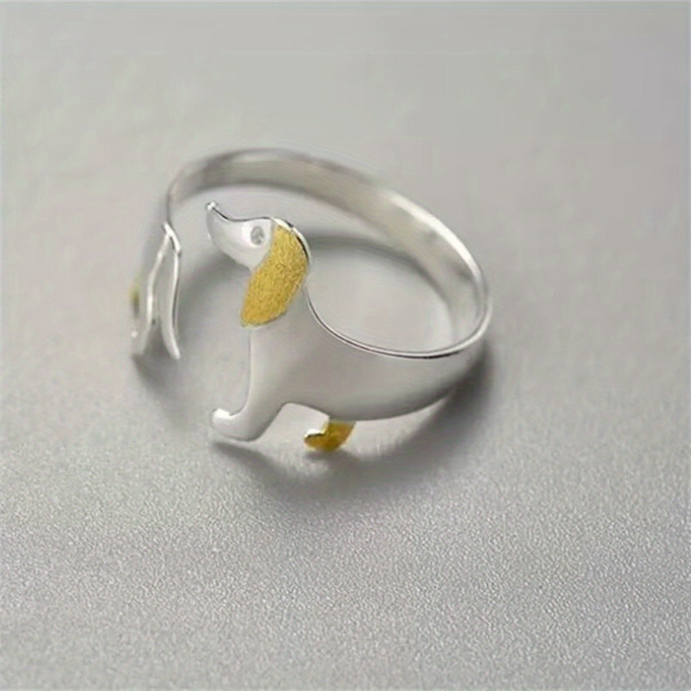 1 anillo ajustable con forma de perro salchicha de dibujos animados, bonito y sencillo, joyería de moda para mujer, perfecto para regalar.