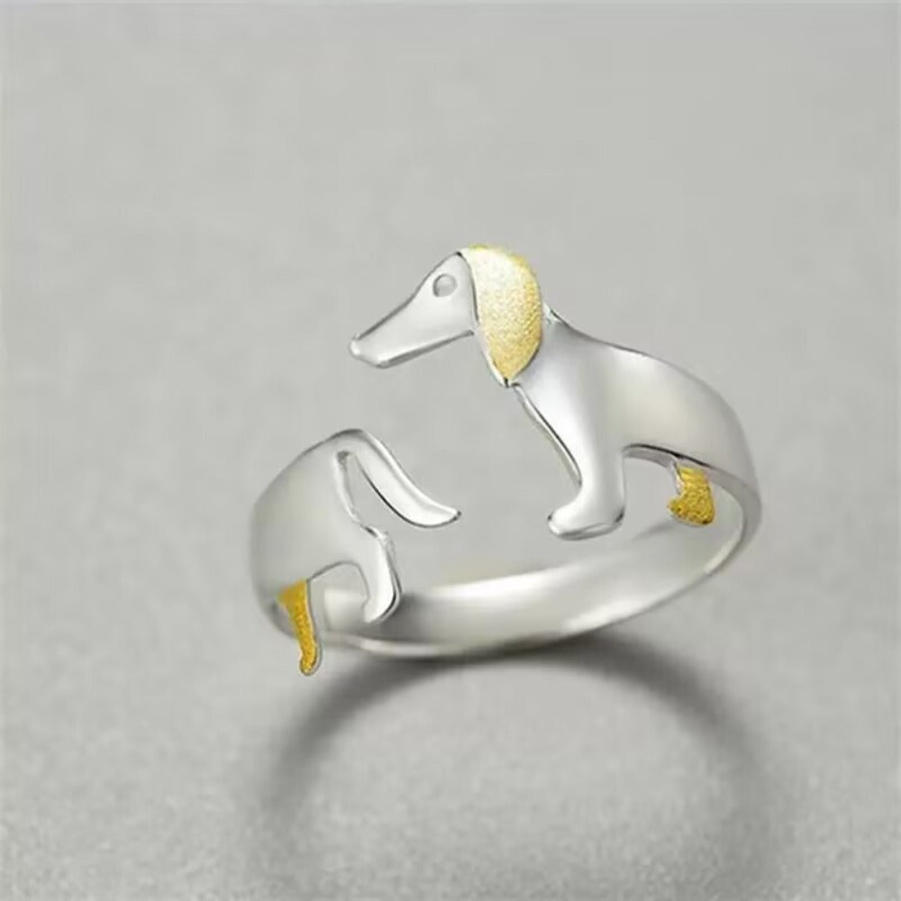 1pc, Cute & Simple Adjustable Cartoon Dachshund Dog Ring, Fashion Jewelry For Women, Perfect For Gifting
