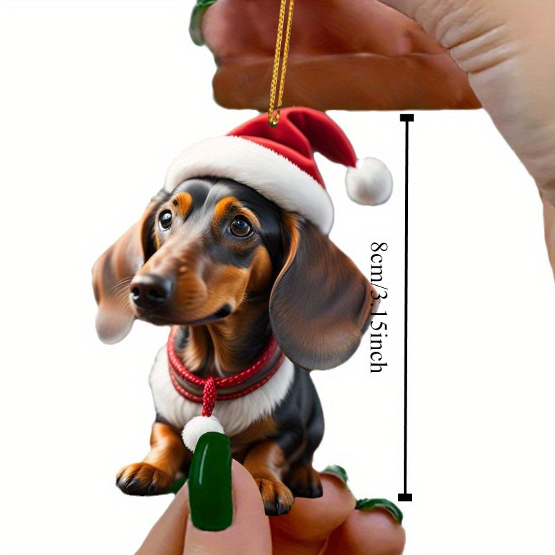9pcs Acrylic Dachshund Dog Car Hangings - Art Deco Style Animal-Themed Ornaments, Home & Christmas Tree Decor, No Power Required, Featherless, Ideal for Holiday Gifting
