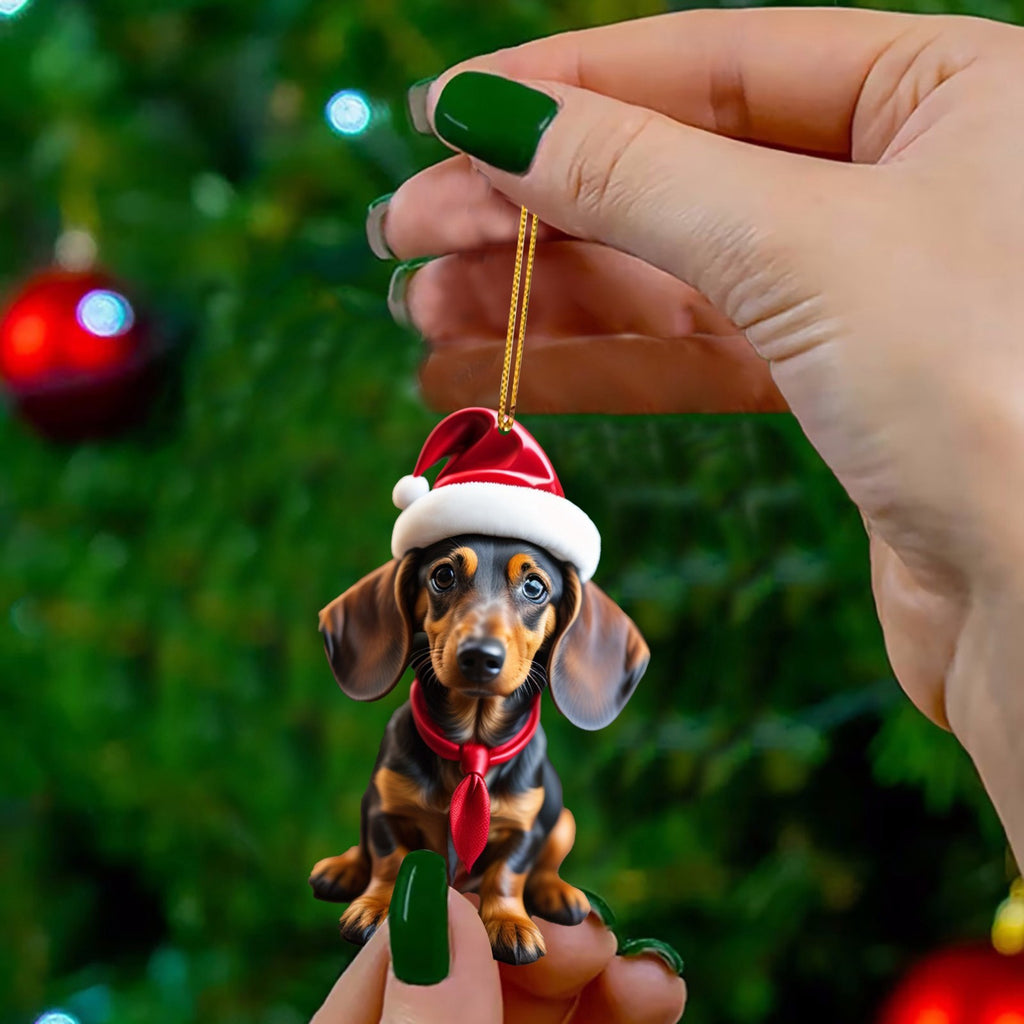 9pcs Acrylic Dachshund Dog Car Hangings - Art Deco Style Animal-Themed Ornaments, Home & Christmas Tree Decor, No Power Required, Featherless, Ideal for Holiday Gifting