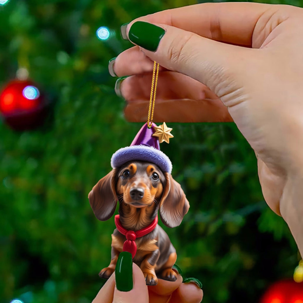 9pcs Acrylic Dachshund Dog Car Hangings - Art Deco Style Animal-Themed Ornaments, Home & Christmas Tree Decor, No Power Required, Featherless, Ideal for Holiday Gifting