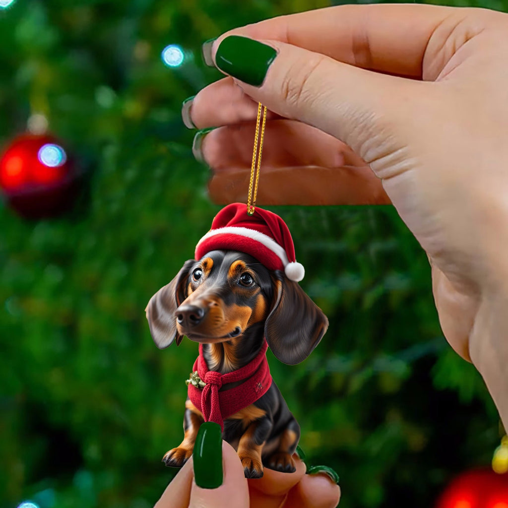9pcs Acrylic Dachshund Dog Car Hangings - Art Deco Style Animal-Themed Ornaments, Home & Christmas Tree Decor, No Power Required, Featherless, Ideal for Holiday Gifting