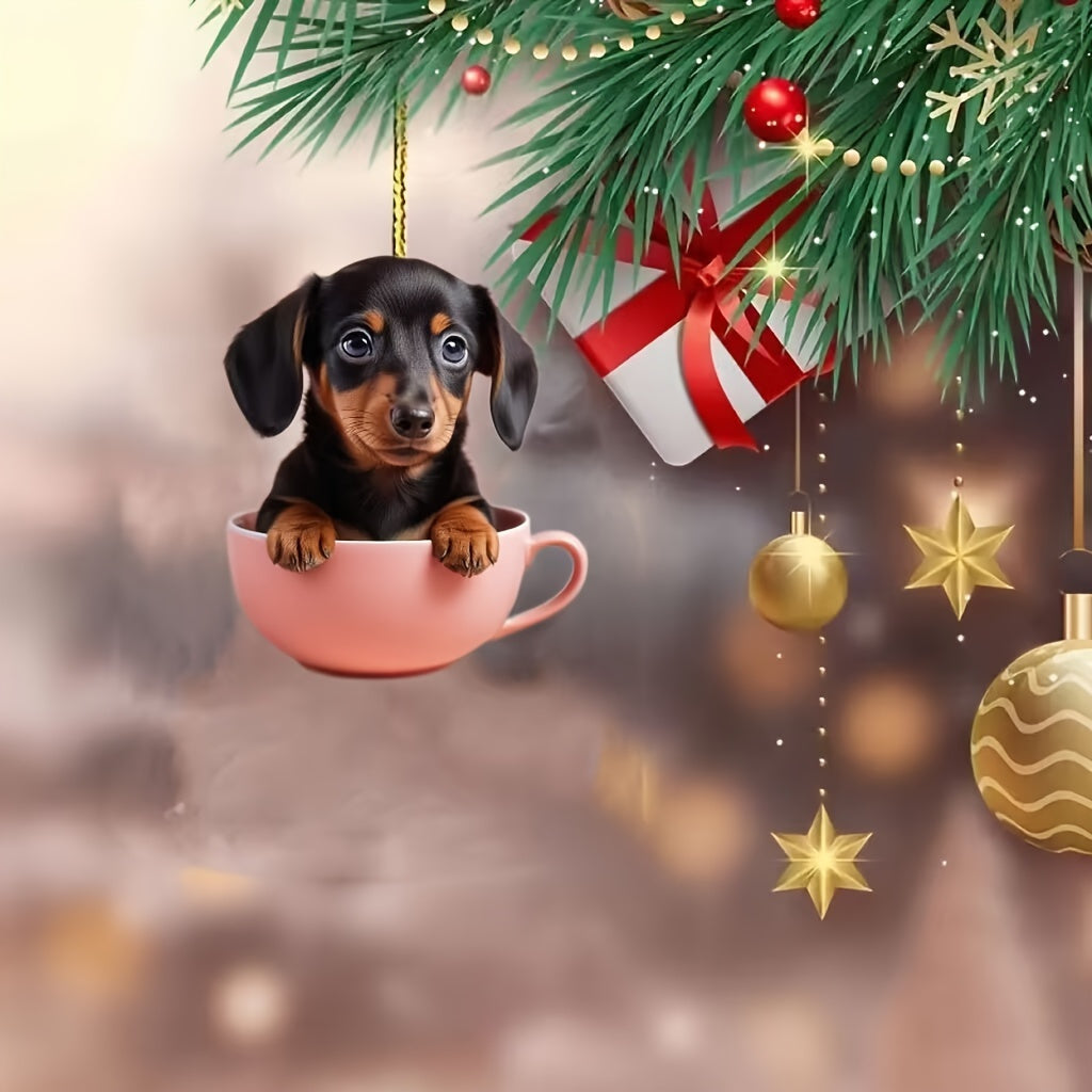Dachshund in Tea Cup Acrylic Car Mirror Charm - Versatile Hanging Ornament for Vehicle & Backpack Decor Dachshund Car Accessories Acrylic Bulldog Car Ornament