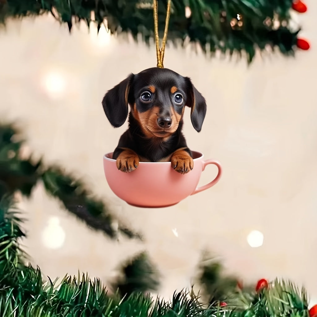 Dachshund in Tea Cup Acrylic Car Mirror Charm - Versatile Hanging Ornament for Vehicle & Backpack Decor Dachshund Car Accessories Acrylic Bulldog Car Ornament