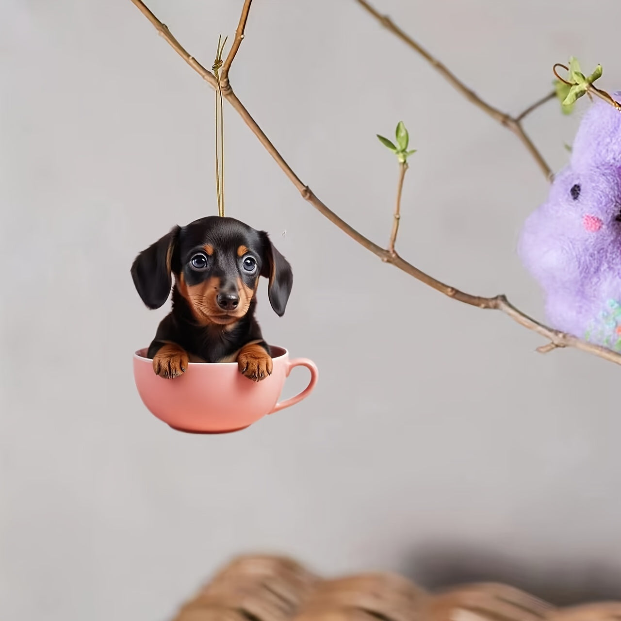 Dachshund in Tea Cup Acrylic Car Mirror Charm - Versatile Hanging Ornament for Vehicle & Backpack Decor Dachshund Car Accessories Acrylic Bulldog Car Ornament