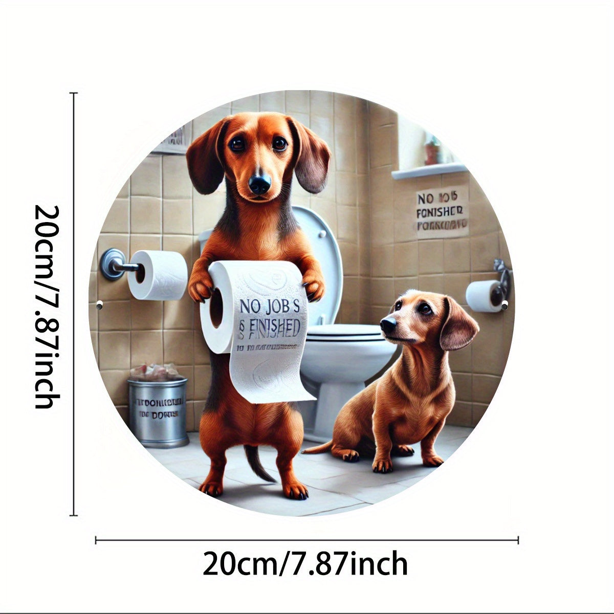 Dachshund Bathroom Decor Sign - 7.8x7.8" Round Metal Wall Art, Funny Animal Design for Home, Bar, Cafe & Club