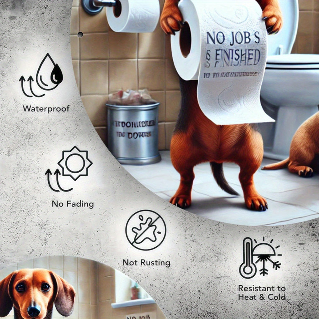 Dachshund Bathroom Decor Sign - 7.8x7.8" Round Metal Wall Art, Funny Animal Design for Home, Bar, Cafe & Club