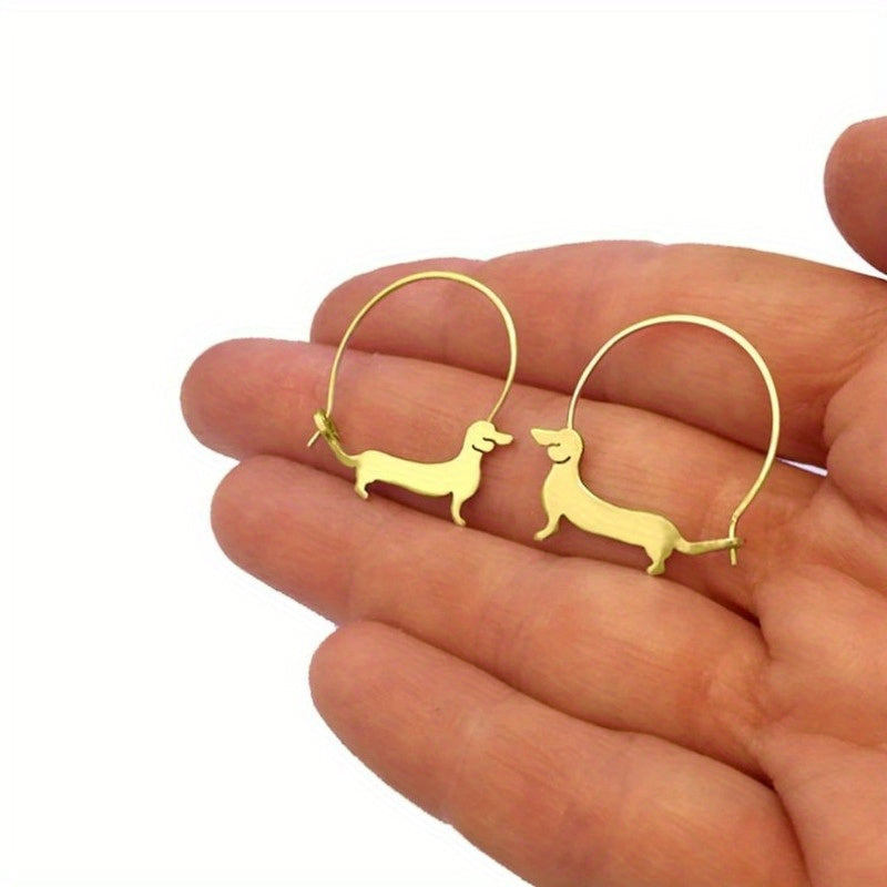 Charming Dachshund Hoop Earrings for Women - Golden-Toned Copper, Cute Animal Design, Ideal for Holiday Parties & Everyday Fashion