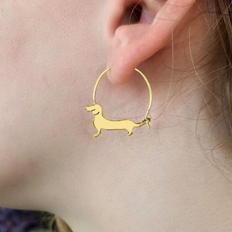 Charming Dachshund Hoop Earrings for Women - Golden-Toned Copper, Cute Animal Design, Ideal for Holiday Parties & Everyday Fashion