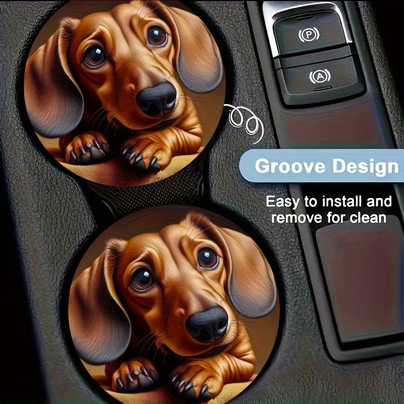 2 alfombrillas para portavasos de coche: antideslizantes y con absorción de impactos, con estampado de perro salchicha, de goma sintética, ideales para el interior del coche, accesorios de moda, antiderrames.
