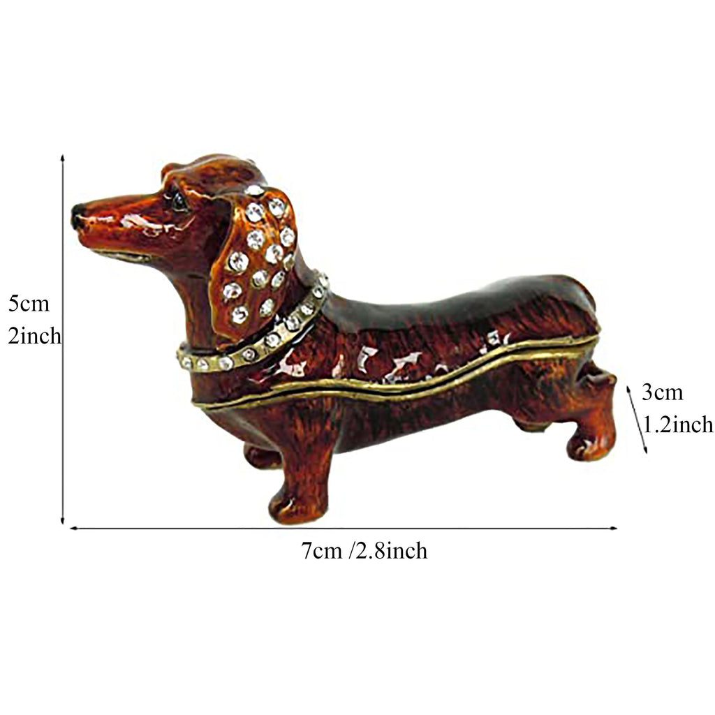 1pc Alloy Steel Bejeweled Dachshund Figurine Trinket Box - Miniature Puppy Sculpture with Glass Hinged Storage, Earrings & Ring Holder for Christmas Decor, Ideal Xmas Gift Ornament