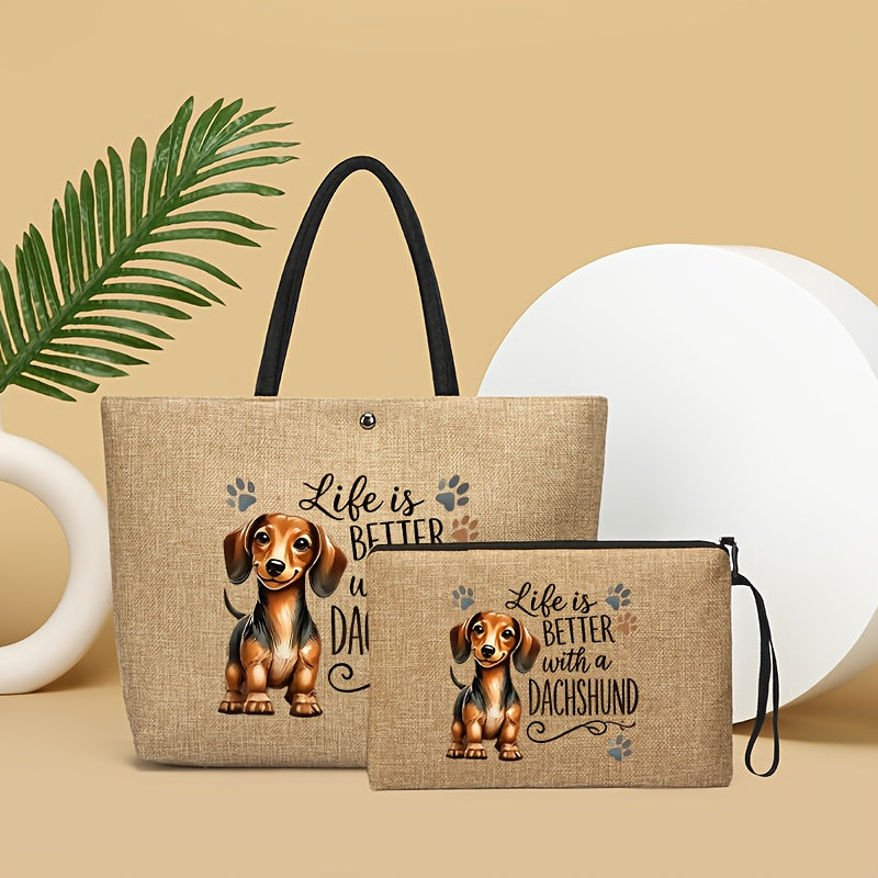 Dachshund Printed handbag handbag Two-piece Set, Large Capacity Set, Must-have for Pet Own