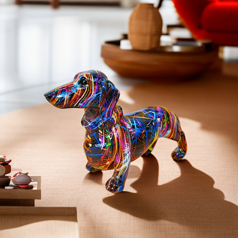 Graffiti Art Dachshund Figurine – Vibrant Resin Street-Art Statue for Modern Home & Office Decor