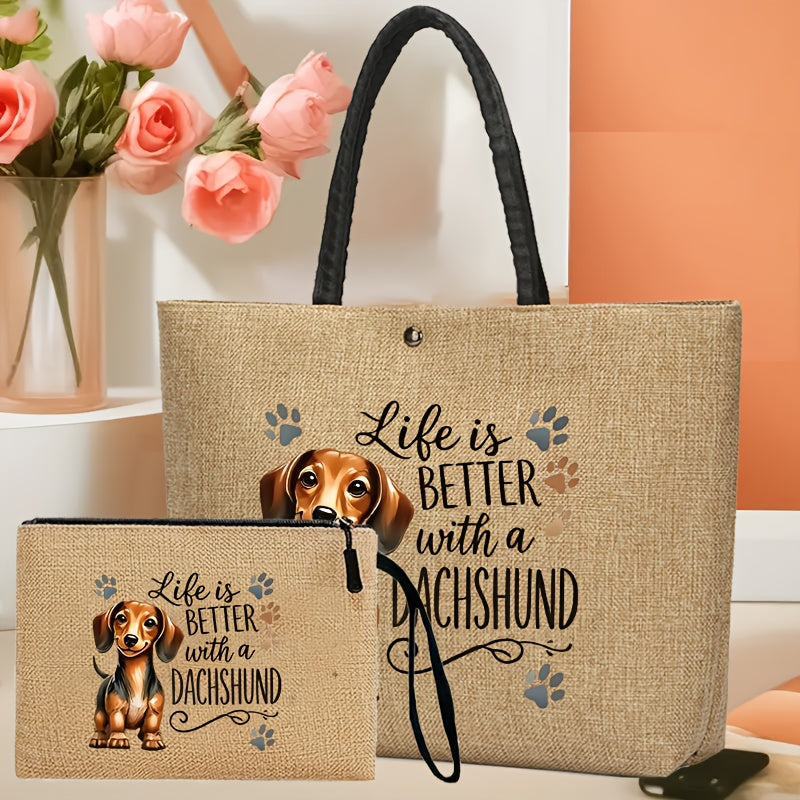 Dachshund Printed handbag handbag Two-piece Set, Large Capacity Set, Must-have for Pet Own