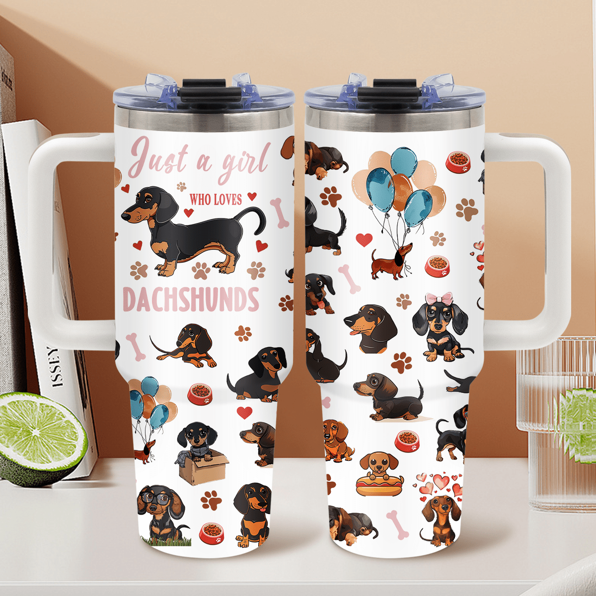 Dachshund Gifts for Women, Mother'S Day Glass Tumbler for Mom, Birthday Gifts for Dog Lovers, Best Gift Ideas for Daughters, Girls, 40 oz Glass Tumbler with Handle
