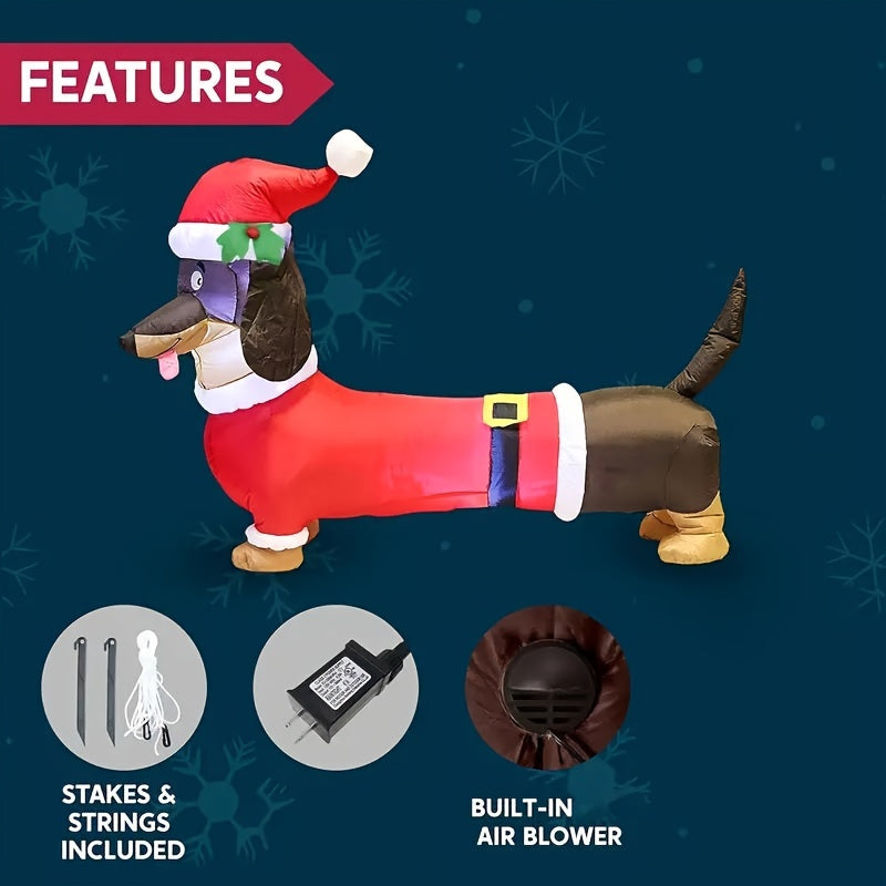 Decoración navideña inflable de perro salchicha de 1,5 m con iluminación LED: instalación rápida, adorno para jardín y patio.