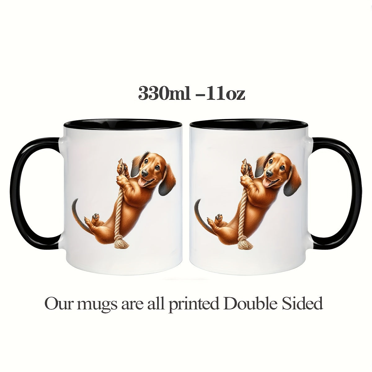 Ceramic Insulated Coffee Mug 11oz | Playful Dachshund Double-Sided Print | Microwave & Dishwasher Safe Mug for Home, Office, Party | Unique Gift for Men, Husband, Dad | 1 Piece