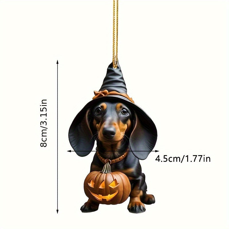 Halloween Pumpkin Dachshund Acrylic Hanging Decor - Festive Home & Car Ornament, No Power Needed