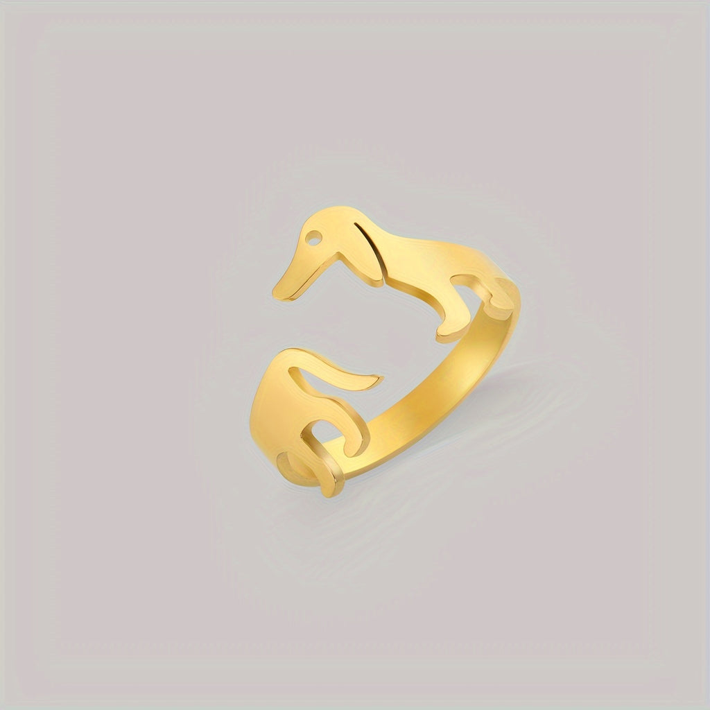 Dachshund Minimalist Open Ring – Adjustable 18K Gold Plated Stainless Steel Puppy Ring for Dog Lovers