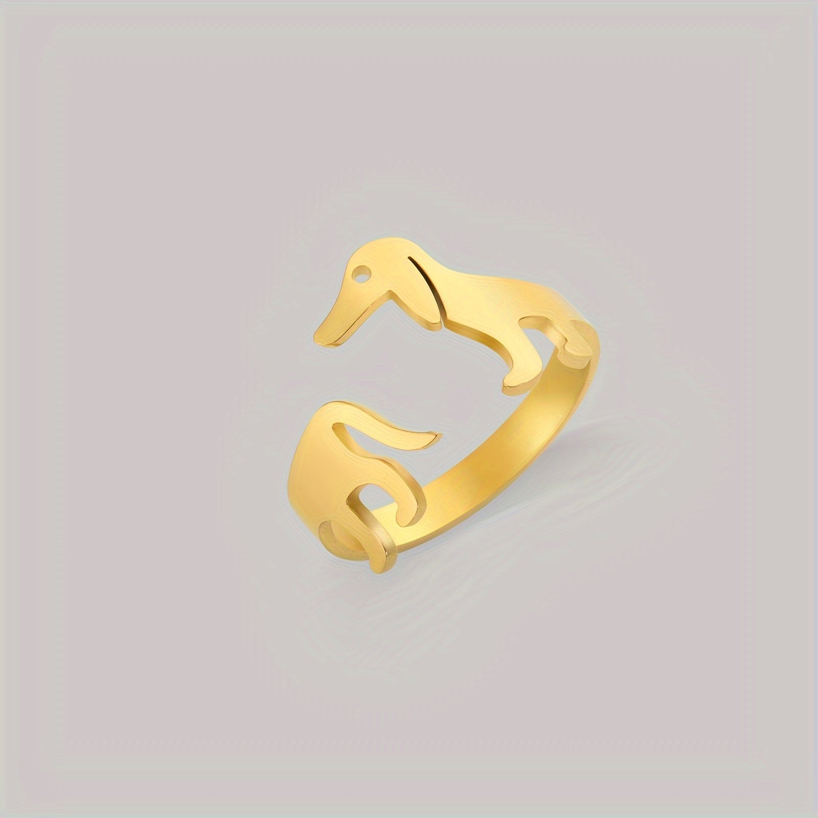 Dachshund Minimalist Open Ring – Adjustable 18K Gold Plated Stainless Steel Puppy Ring for Dog Lovers