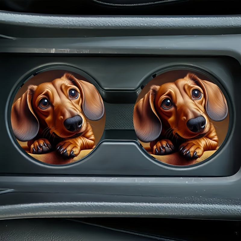 2 alfombrillas para portavasos de coche: antideslizantes y con absorción de impactos, con estampado de perro salchicha, de goma sintética, ideales para el interior del coche, accesorios de moda, antiderrames.