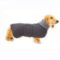 Abrigo polar de invierno para perro salchicha: parka acolchada gris para todo tipo de clima, con cuello alto y ribete reflectante de seguridad.
