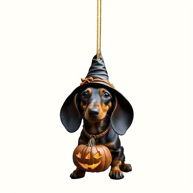Halloween Pumpkin Dachshund Acrylic Hanging Decor - Festive Home & Car Ornament, No Power Needed
