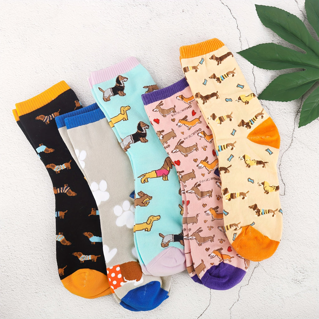 5 Pairs Dachshund Gifts for Sausage Dog Lovers Funny Novelty Crew Socks Dachshund Socks Gifts for Women Daughter Sister Friend Christmas Birthday Presents