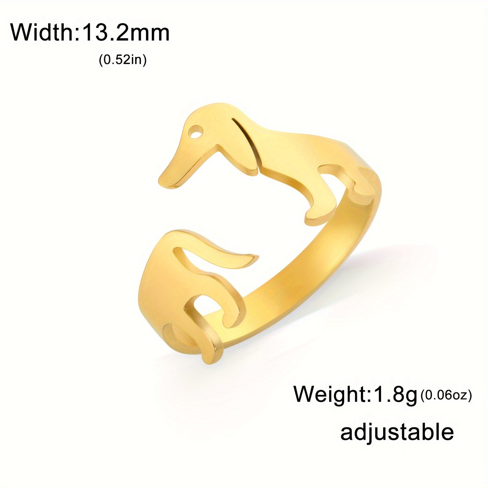 Dachshund Minimalist Open Ring – Adjustable 18K Gold Plated Stainless Steel Puppy Ring for Dog Lovers