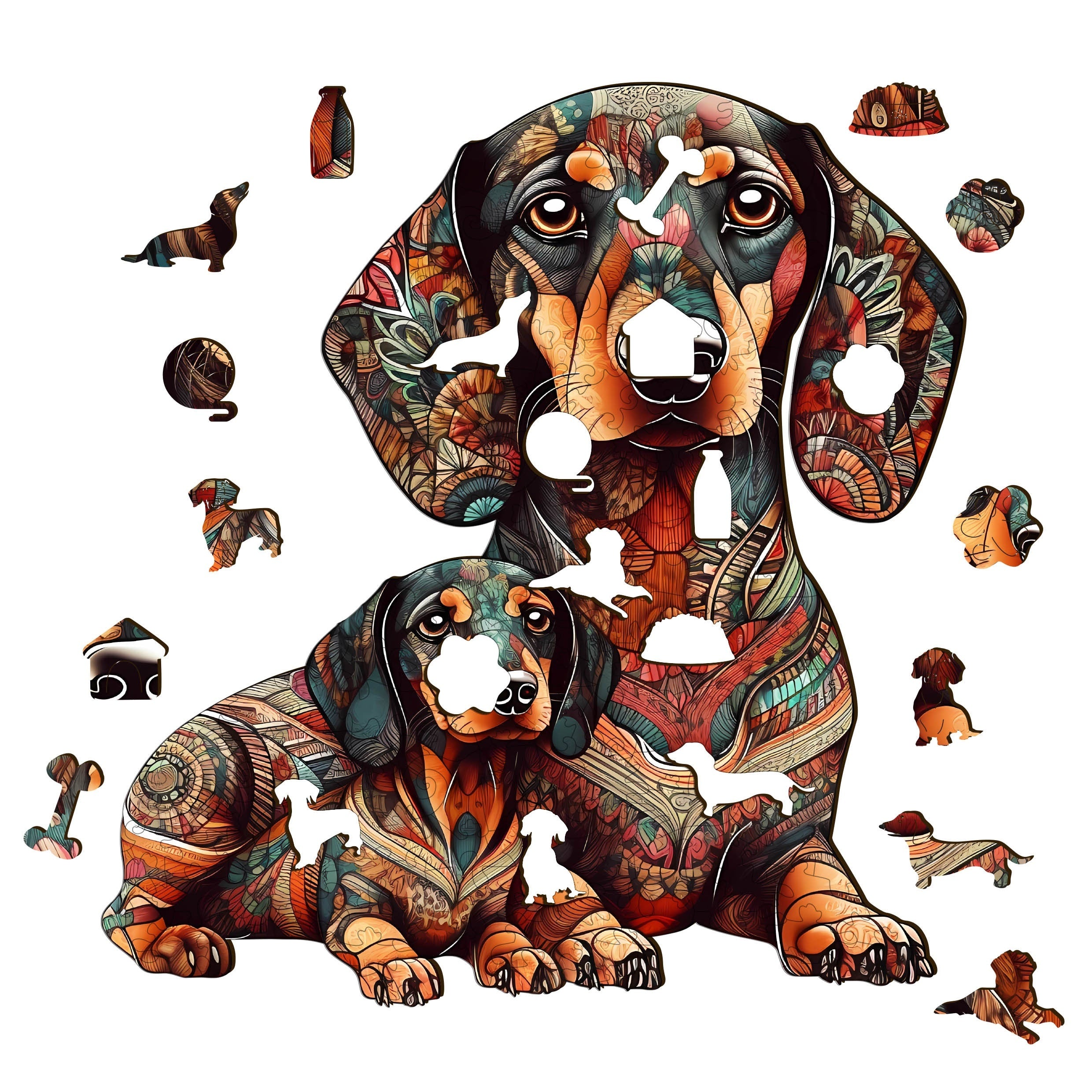 Dachshund Delight Artisan Wooden Puzzle – Irregular Shape Doxie Art Jigsaw