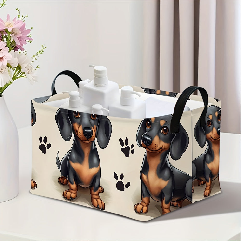 1pc Dachshund Art Print 2D Flat Themed Foldable Storage Basket | Extra Large Organizer with Sturdy Handles, Ideal for Laundry, Clothes, and Gifts, Made of Polyester, Shelf Baskets