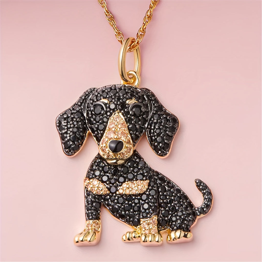 Chic Golden Dachshund Rhinestone Pendant Necklace - Exquisite Pet Dog Memorial Jewelry Gift for Women, Fashion Alloy with Cubic Zirconia