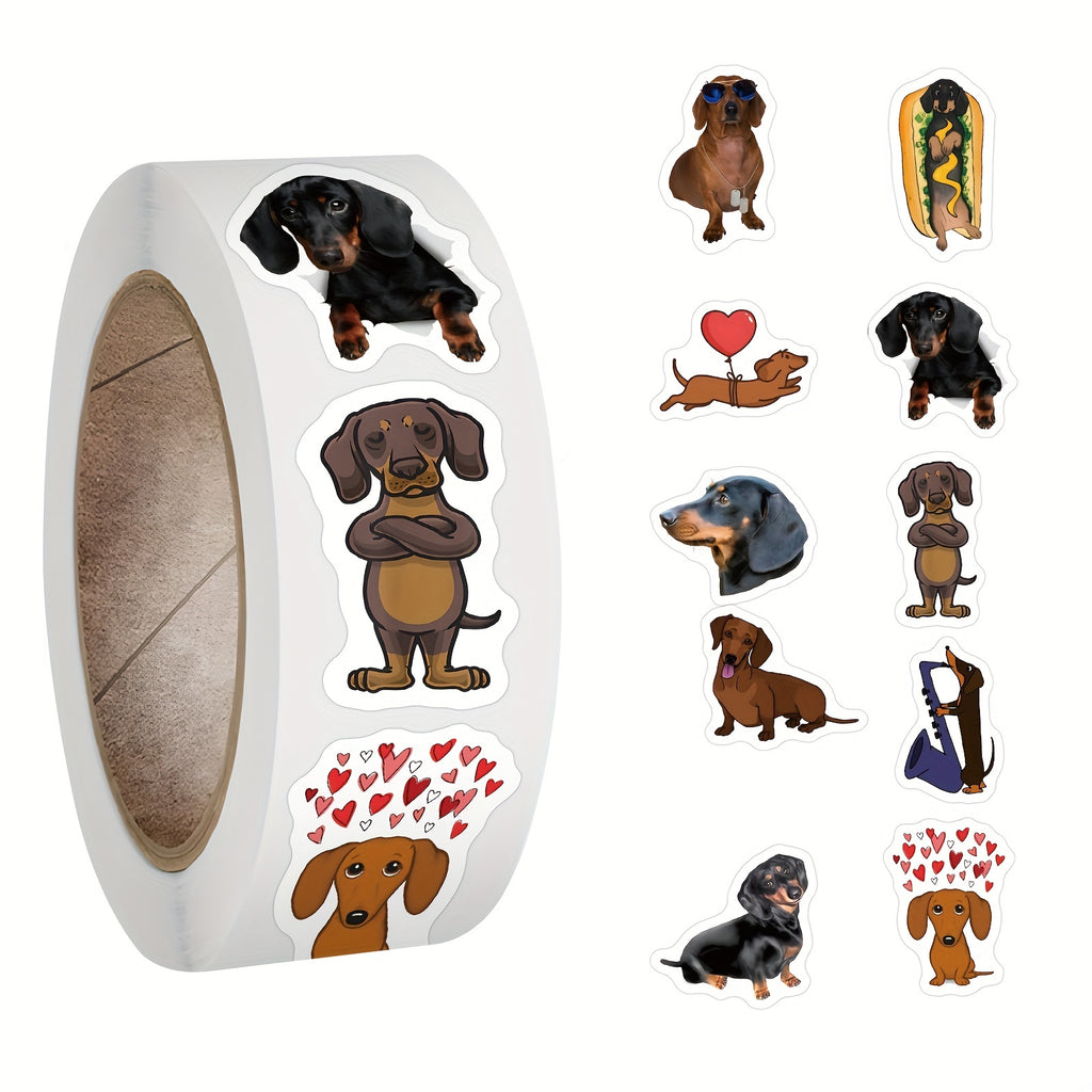 Dachshund Dog Sticker Roll – 500 Count Premium Vinyl Decals for Laptops, Water Bottles, and Gifting