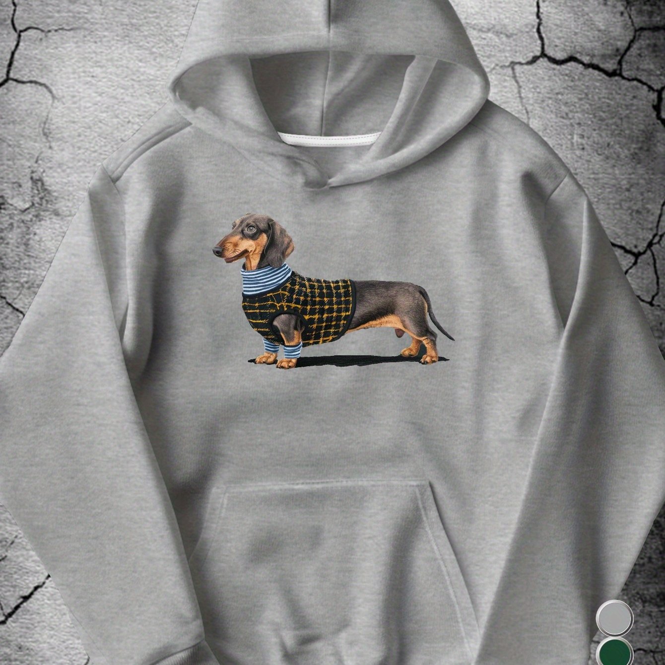 Men's Cozy Dachshund Embroidered Hoodie - Gray Geometric Design with Pockets, Sleeve Casual Sweatshirt for Fall/Winter, Machine Washable, Cozy Dog Sweater | Relaxed Fit Hoodie | Embroidered Dog Design, Dog Hoodie