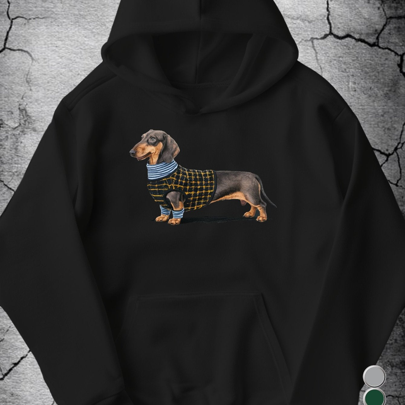 Men's Cozy Dachshund Embroidered Hoodie - Gray Geometric Design with Pockets, Sleeve Casual Sweatshirt for Fall/Winter, Machine Washable, Cozy Dog Sweater | Relaxed Fit Hoodie | Embroidered Dog Design, Dog Hoodie