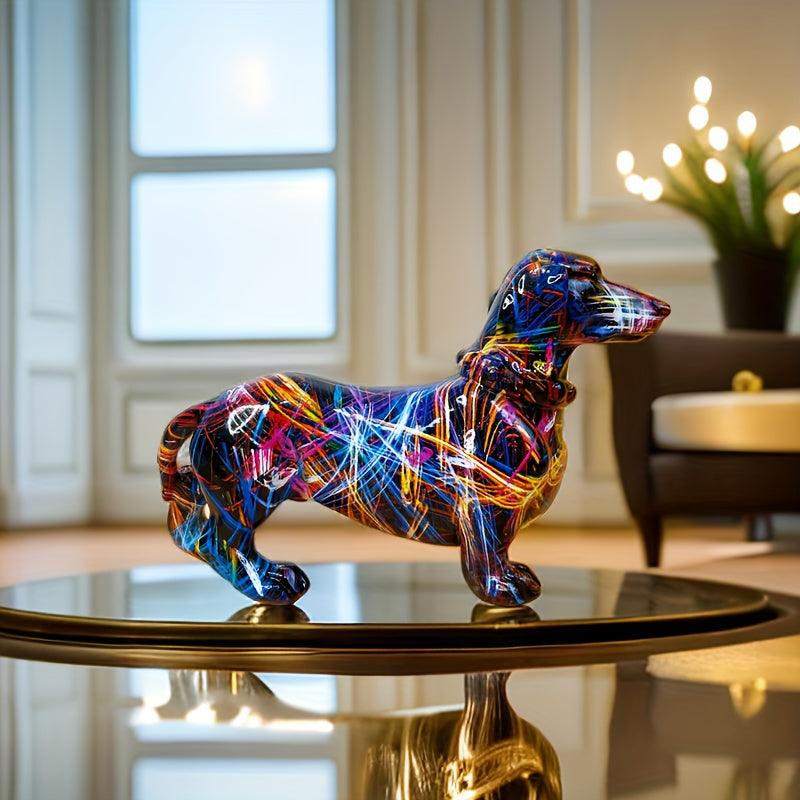 Graffiti Art Dachshund Figurine – Vibrant Resin Street-Art Statue for Modern Home & Office Decor
