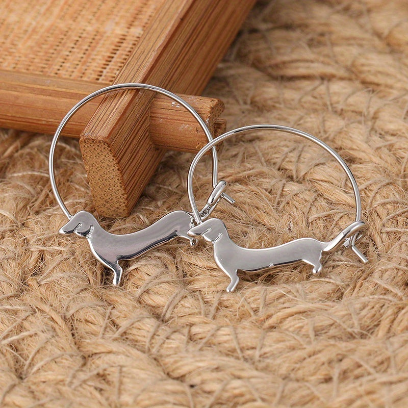 Charming Dachshund Hoop Earrings for Women - Golden-Toned Copper, Cute Animal Design, Ideal for Holiday Parties & Everyday Fashion